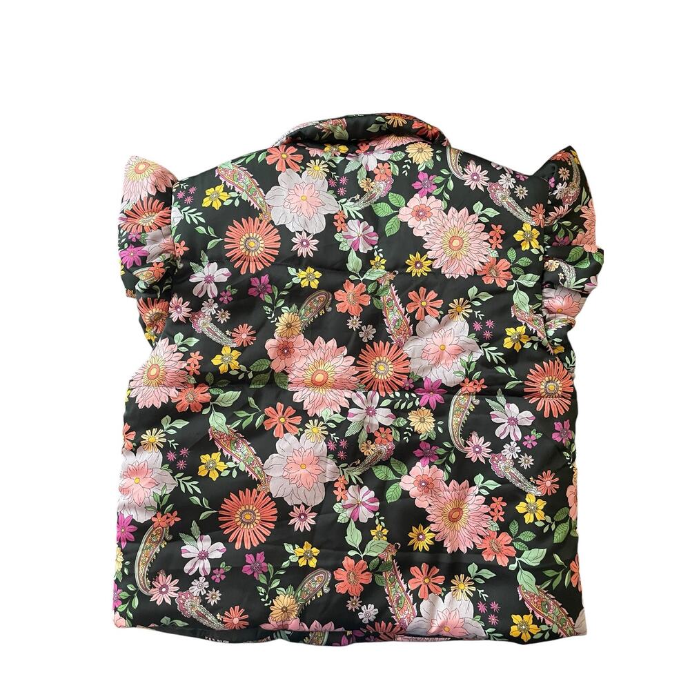 &merci Floral Puffer Vest Ruffle Flutter Sleeve Snap Front Size Small - Picture 2 of 5